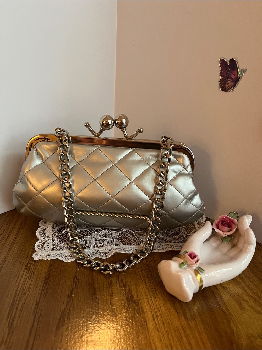 Candie's Silver Quilted Chain-Handle Clutch